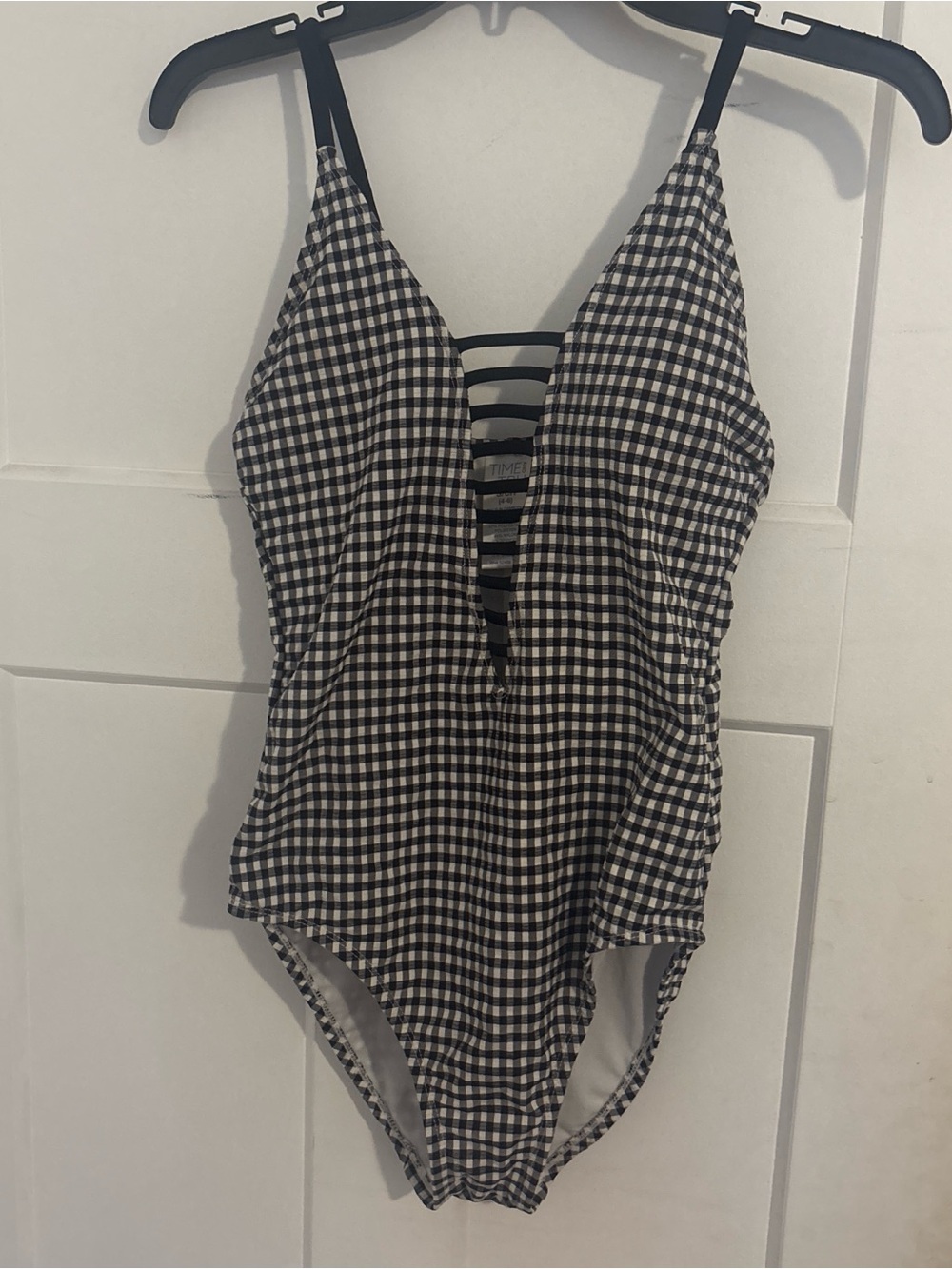 Gingham Plunge One-Piece Swimsuit - Black & White